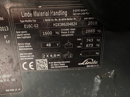 Linde E16C-02 Triplex 6070mm Hub. Vollkabine Waage DZH Bild 11