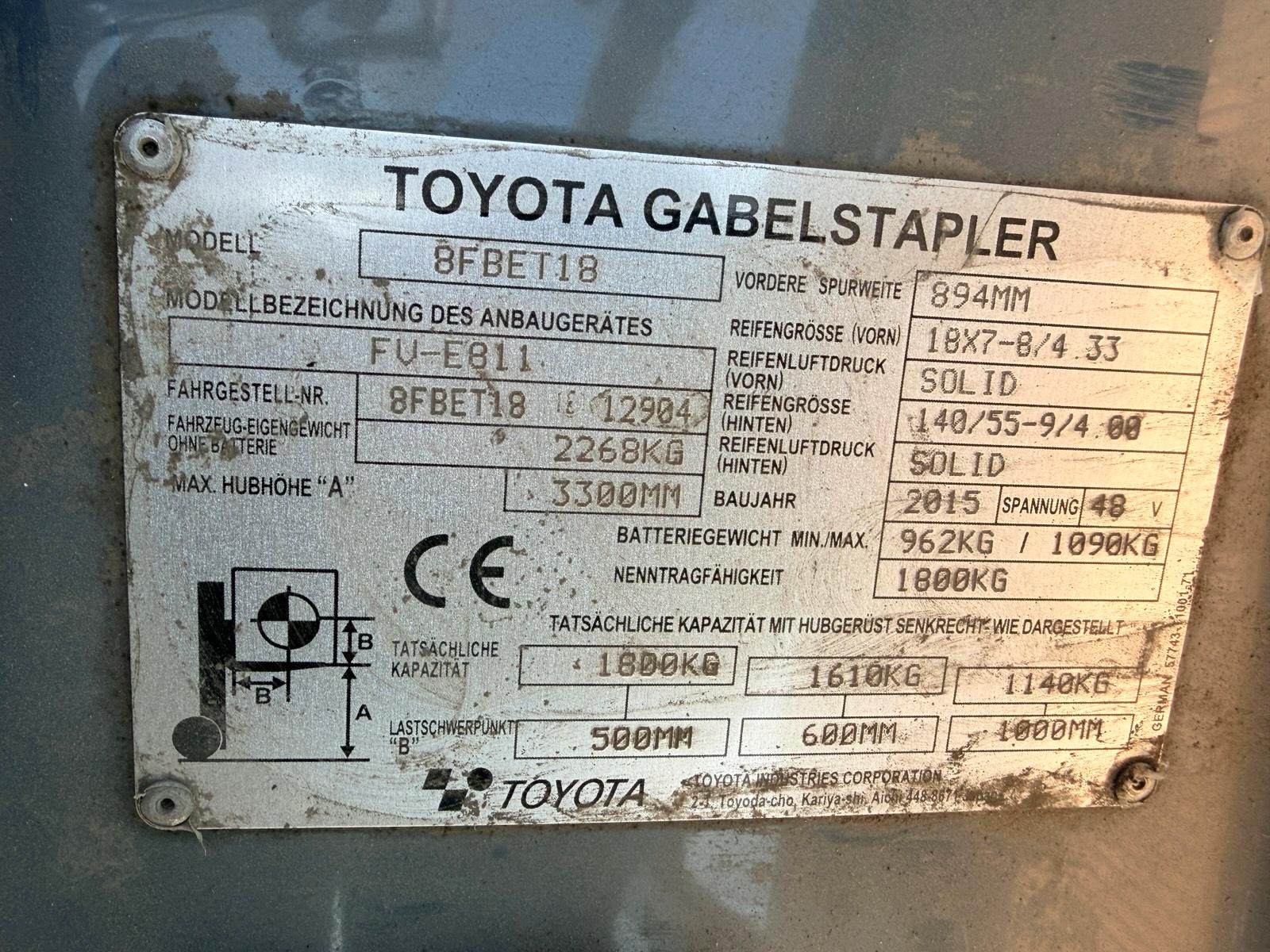 Toyota 1,8t Gabelstapler 3300mm Freihub Seitenschub Bild 13
