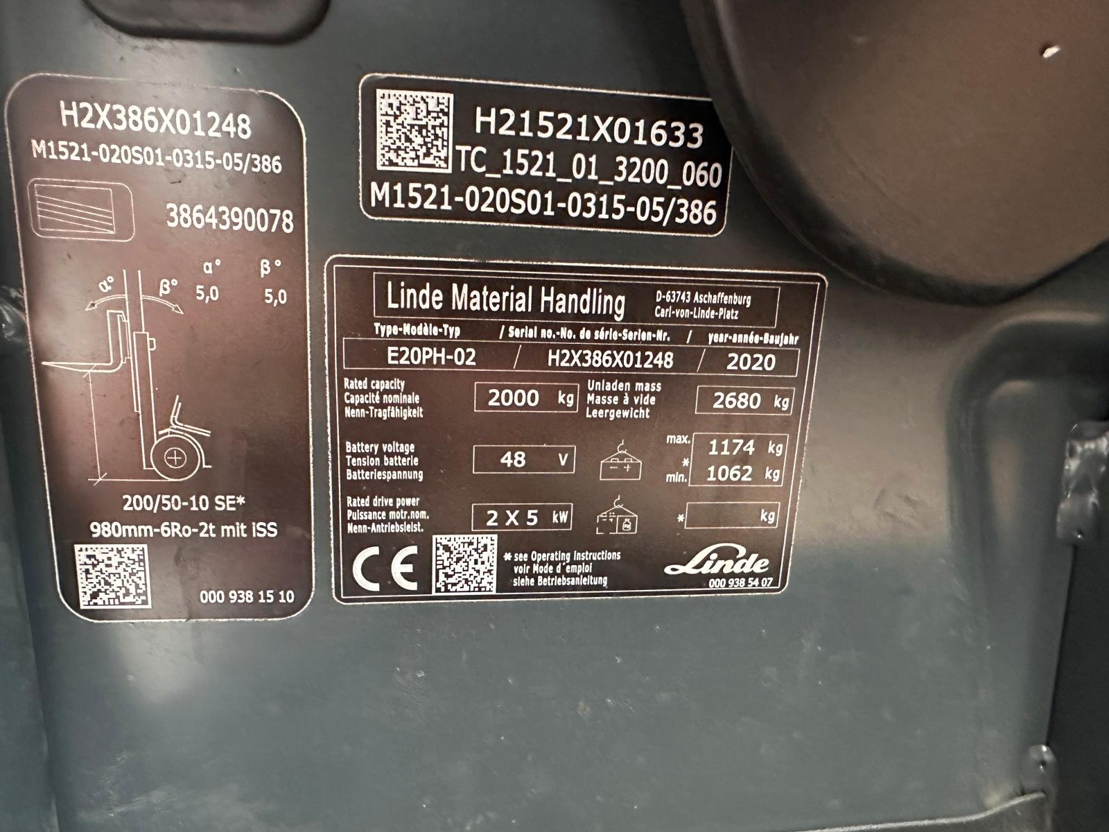 Linde E20PH-02 Elektro Gabelstapler 2ton. 2020 3150mm Hub Bild 11