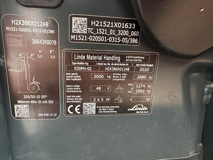 Linde E20PH-02 Elektro Gabelstapler 2ton. 2020 3150mm Hub Bild 11