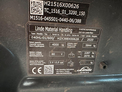 Linde E40HL-01/600 Elektro Gabelstapler 2020 4400mm Hub Bild 13