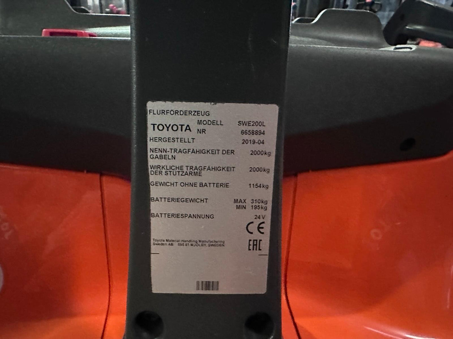 Toyota SWE200L Initialhub 3500mm 2019 Hochhubwagen Elektro 2T Bild 9