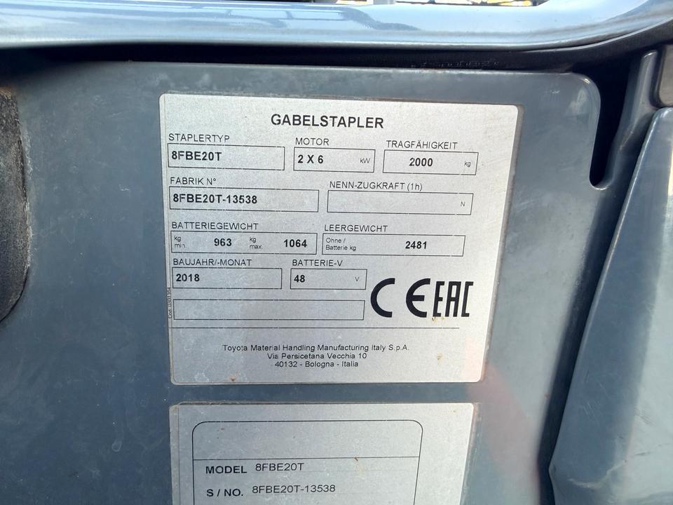 Toyota 8FBE20T Duplex 3300 Elektro Gabelstapler 2T Bild 9