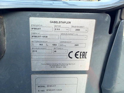Toyota 8FBE20T Duplex 3300 Elektro Gabelstapler 2T Bild 9