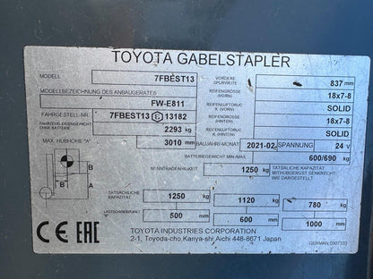 Toyota 1,3t 3 Rad Elektro Stapler 2021 Seitenschieber Bild 13